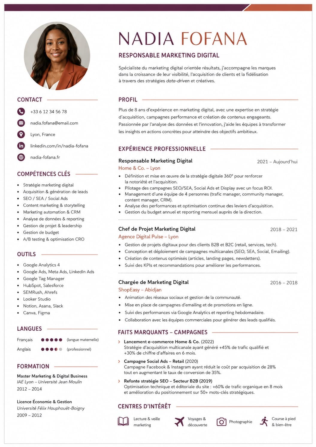 Aperçu d'un CV professionnel